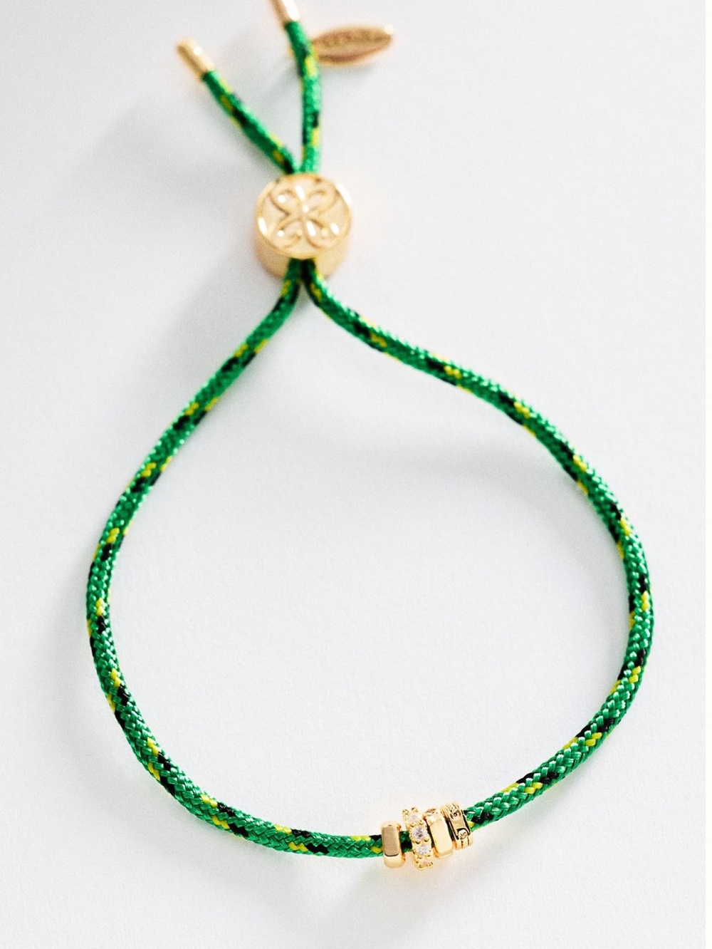 Anthropologie Adjustable Cord Bracelet 14KT Gold Plated New Green